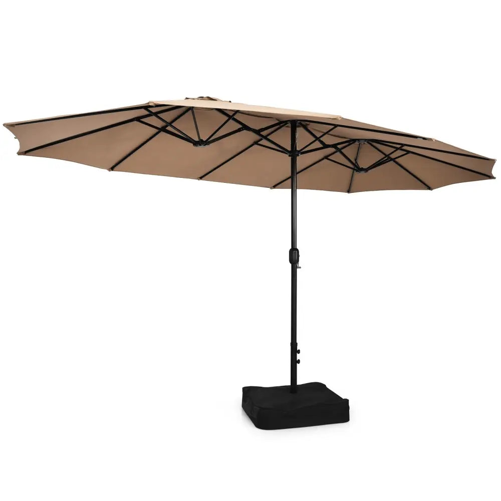10 Piece Outdoor Dining Set with 15 Feet Double-Sided Twin Patio Umbrella-Brown - Brown - Patio Dining Sets