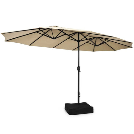10 Piece Outdoor Dining Set with 15 Feet Double-Sided Twin Patio Umbrella-Beige - Beige - Patio Dining Sets