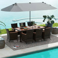 10 Piece Outdoor Dining Set with 15 Feet Double-Sided Twin Patio Umbrella-Gray - Gray - Patio Dining Sets