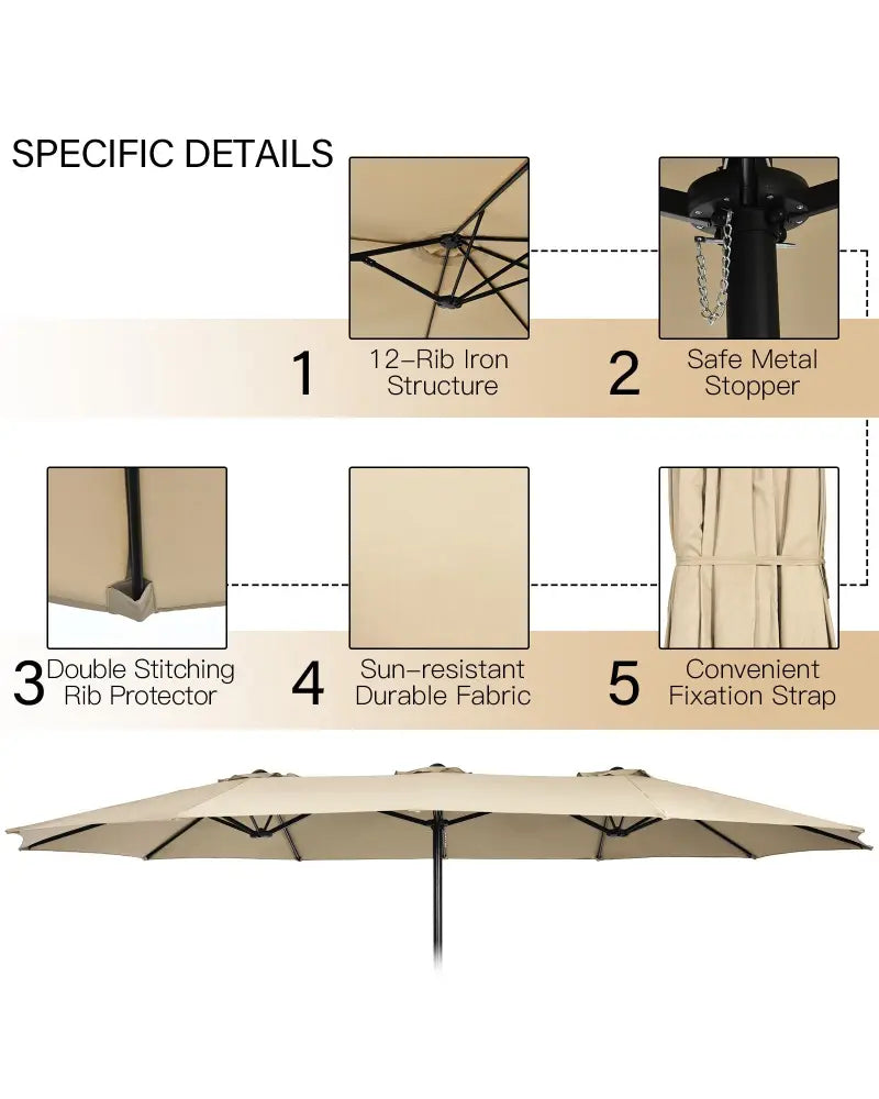 10 Piece Outdoor Dining Set with 15 Feet Double-Sided Twin Patio Umbrella-Beige - Beige - Patio Dining Sets