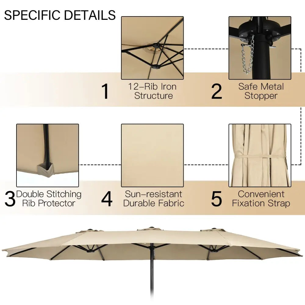 10 Piece Outdoor Dining Set with 15 Feet Double-Sided Twin Patio Umbrella-Beige - Beige - Patio Dining Sets