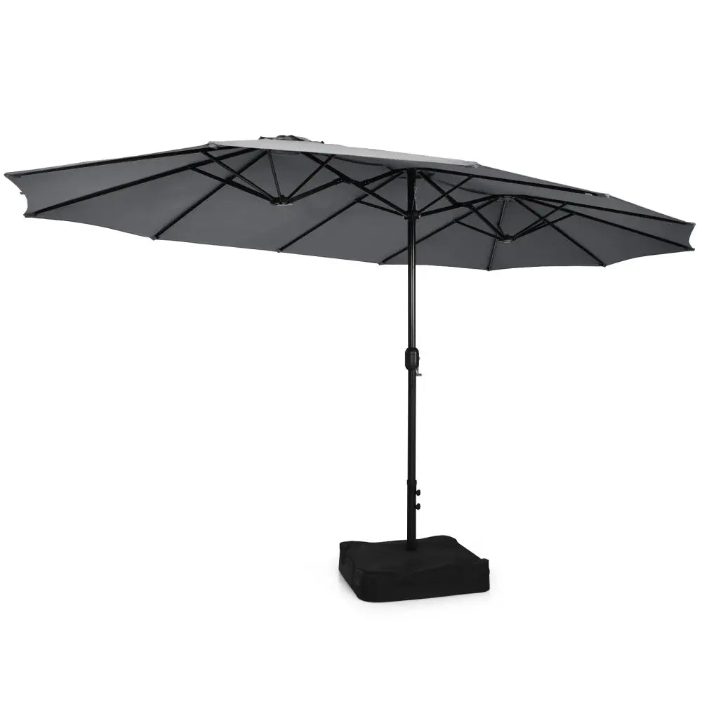 10 Piece Outdoor Dining Set with 15 Feet Double-Sided Twin Patio Umbrella-Gray - Gray - Patio Dining Sets