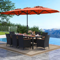 10 Piece Outdoor Dining Set with 15 Feet Double-Sided Twin Umbrella-Orange - Orange - Patio Dining Sets