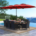 10 Piece Outdoor Dining Set with 15 Feet Double-Sided Twin Umbrella-Red - Red - Patio Dining Sets