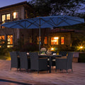 10 Piece Outdoor Dining Set with 15 Feet Double-Sided Twin Umbrella-Navy - Navy - Patio Dining Sets