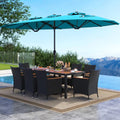 10 Piece Outdoor Dining Set with 15 Feet Double-Sided Twin Umbrella-Turquoise - Turquoise - Patio Dining Sets