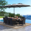 10 Piece Outdoor Dining Set with 15 Feet Double-Sided Twin Umbrella-Gray - Gray - Patio Dining Sets
