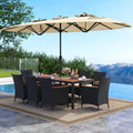 10 Piece Outdoor Dining Set with 15 Feet Double-Sided Twin Umbrella-Beige - Beige - Patio Dining Sets