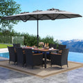 10 Piece Outdoor Patio Dining Set with 15 Feet Double-Sided Twin Umbrella-Gray - Gray - Patio Furniture Sets