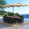 10 Piece Outdoor Patio Dining Set with 15 Feet Double-Sided Twin Umbrella-Beige - Beige - Patio Furniture Sets