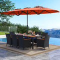 10 Piece Outdoor Patio Dining Set with 15 Feet Double-Sided Twin Umbrella-Orange - Orange - Patio Furniture Sets
