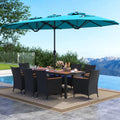 10 Piece Outdoor Patio Dining Set with 15 Feet Double-Sided Twin Umbrella-Turquoise - Turquoise - Patio Furniture Sets