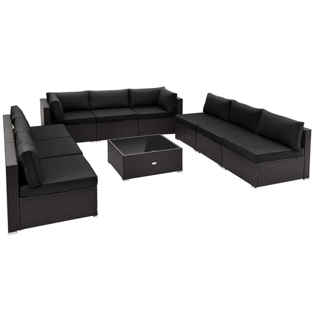 10 Piece Outdoor Wicker Conversation Set with Seat and Back Cushions-Black - Black - Patio Furniture Sets
