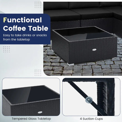 10 Piece Outdoor Wicker Conversation Set with Seat and Back Cushions-Black - Black - Patio Furniture Sets