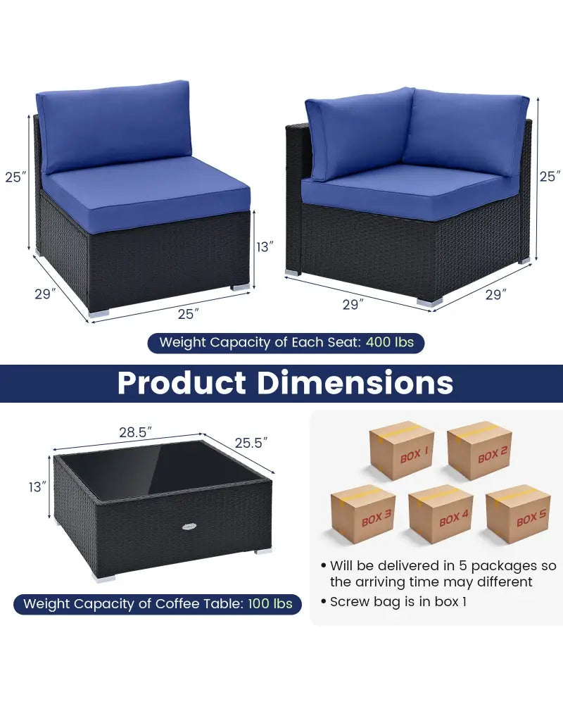 10 Piece Outdoor Wicker Conversation Set with Seat and Back Cushions-Navy - Navy - Patio Furniture Sets