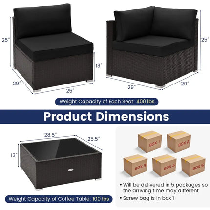10 Piece Outdoor Wicker Conversation Set with Seat and Back Cushions-Black - Black - Patio Furniture Sets