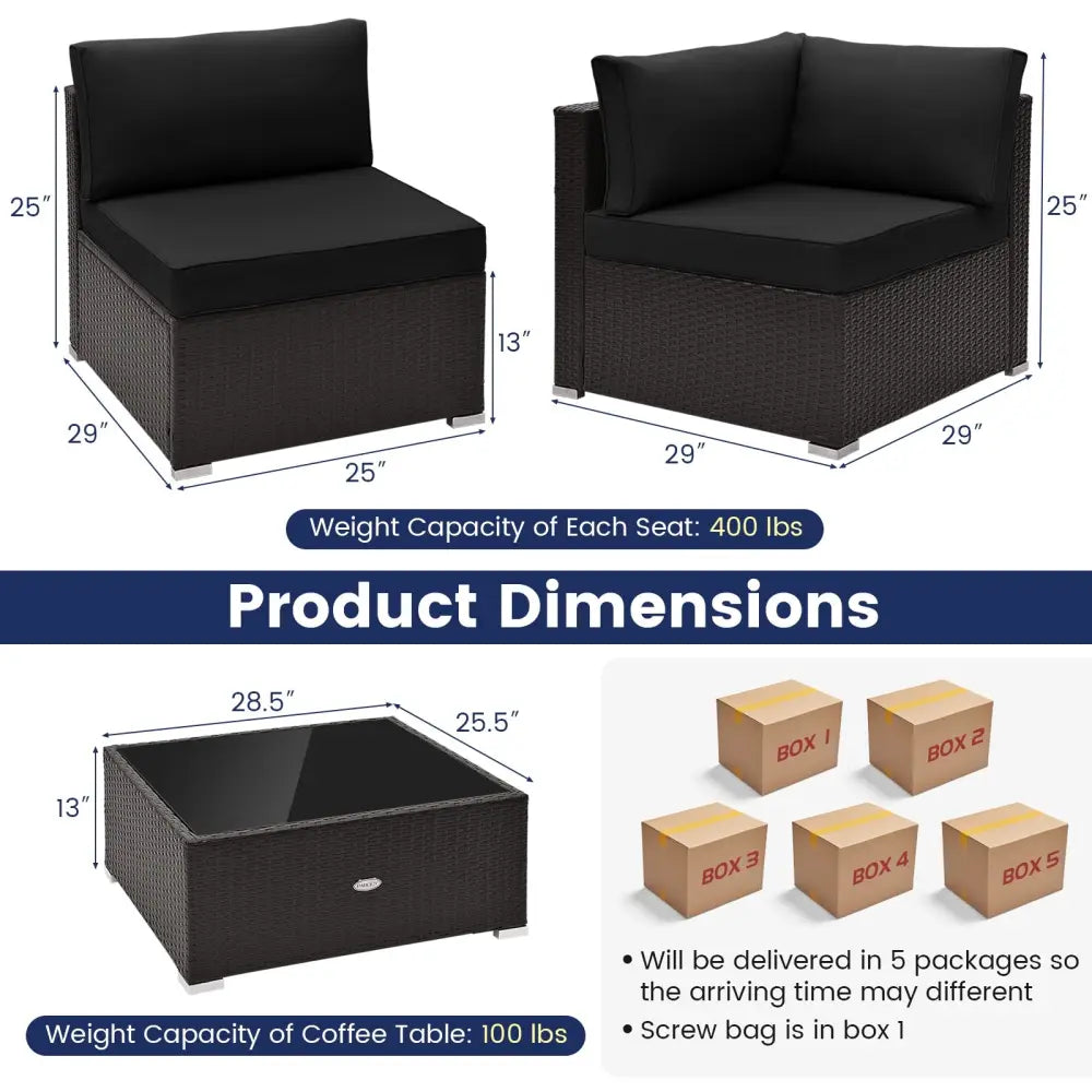 10 Piece Outdoor Wicker Conversation Set with Seat and Back Cushions-Black - Black - Patio Furniture Sets
