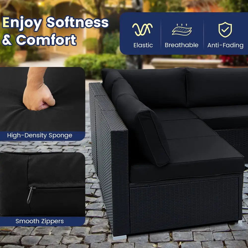 10 Piece Outdoor Wicker Conversation Set with Seat and Back Cushions-Black - Black - Patio Furniture Sets