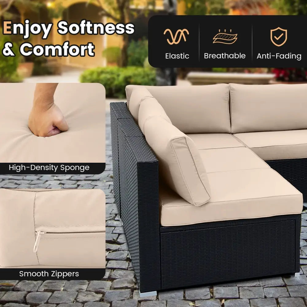10 Piece Outdoor Wicker Conversation Set with Seat and Back Cushions-Beige - Beige - Patio Furniture Sets
