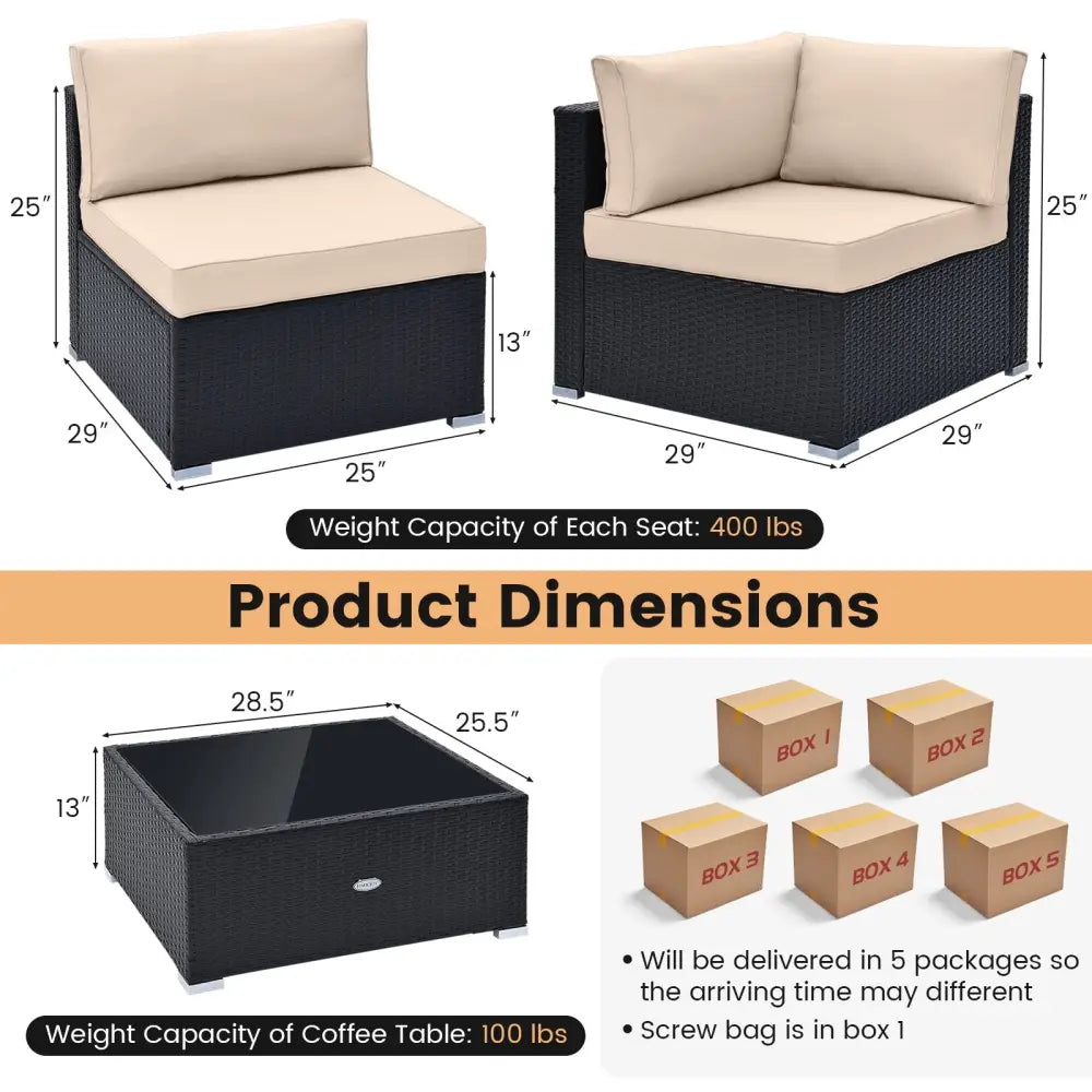 10 Piece Outdoor Wicker Conversation Set with Seat and Back Cushions-Beige - Beige - Patio Furniture Sets