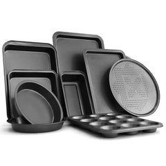 10 Pieces Nonstick Bakeware Set Baking Roasting Cake Pans - Black - Cookware & Bakeware