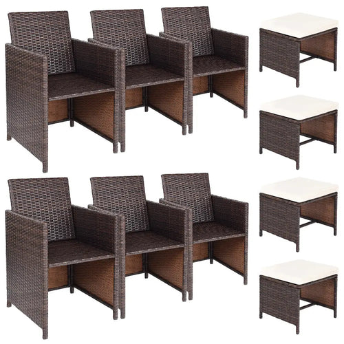 10 Pieces Outdoor Patio Dining Set - Brown - Patio Dining Sets