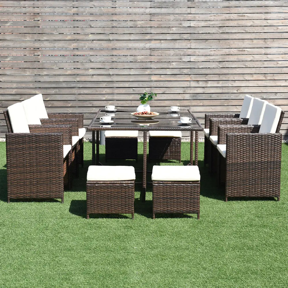 10 Pieces Outdoor Patio Dining Set - Brown - Patio Dining Sets