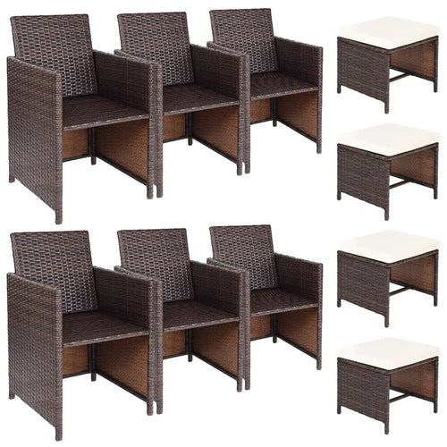 10 Pieces Outdoor Patio Dining Set - Brown - Patio Dining Sets