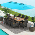 10 Pieces Patio Wicker Dining Set with 15 Feet Double-Sided Patio Umbrella-Turquoise - Turquoise - Patio Dining Sets