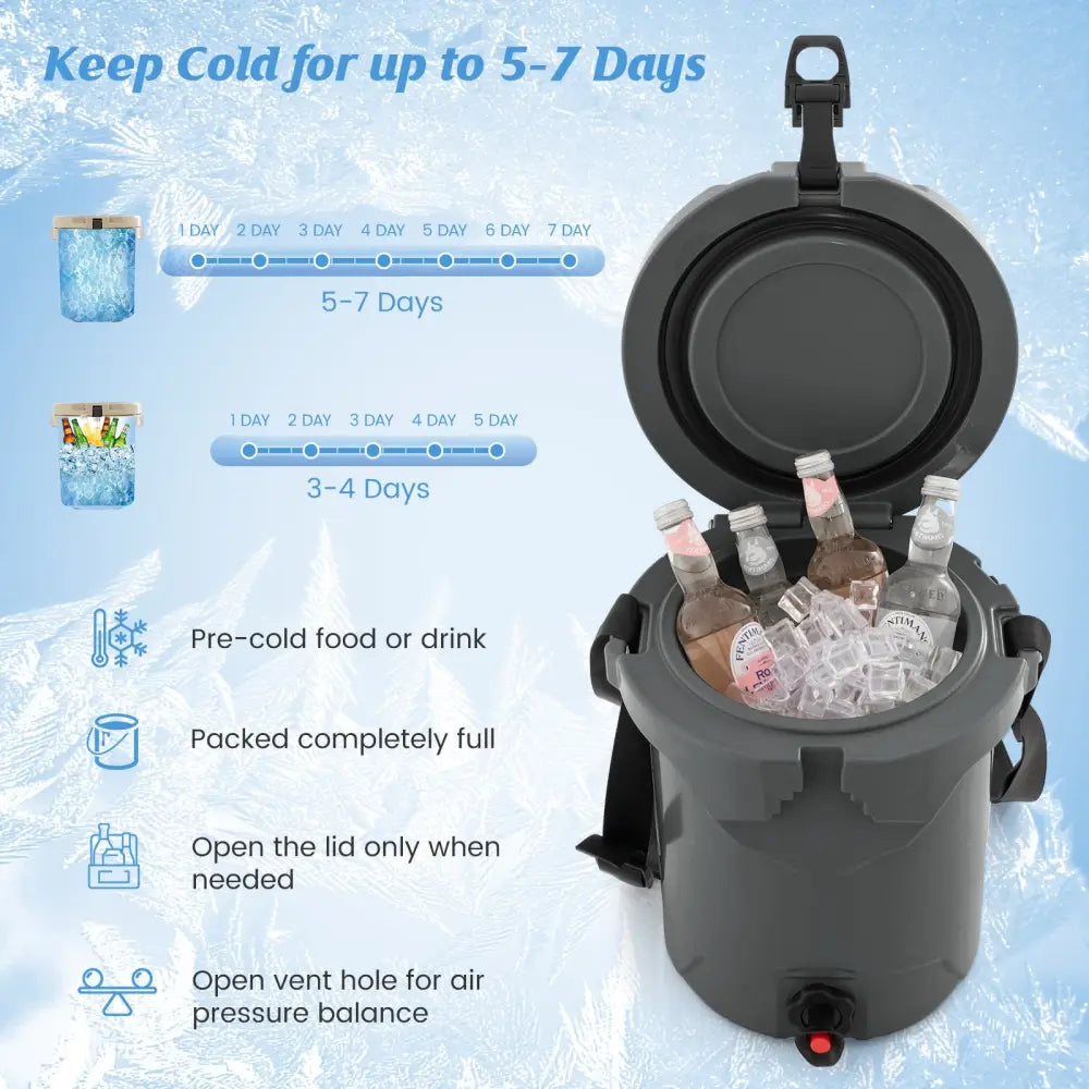 10 QT Drink Cooler Insulated Ice Chest with Spigot Flat Seat Lid and Adjustable Strap-Gray - Gray - Coolers