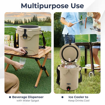 10 QT Drink Cooler Insulated Ice Chest with Spigot Flat Seat Lid and Adjustable Strap-Beige - Beige - Coolers