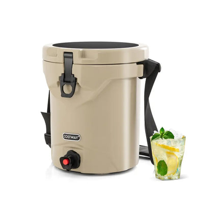 10 QT Drink Cooler Insulated Ice Chest with Spigot Flat Seat Lid and Adjustable Strap-Beige - Beige - Coolers