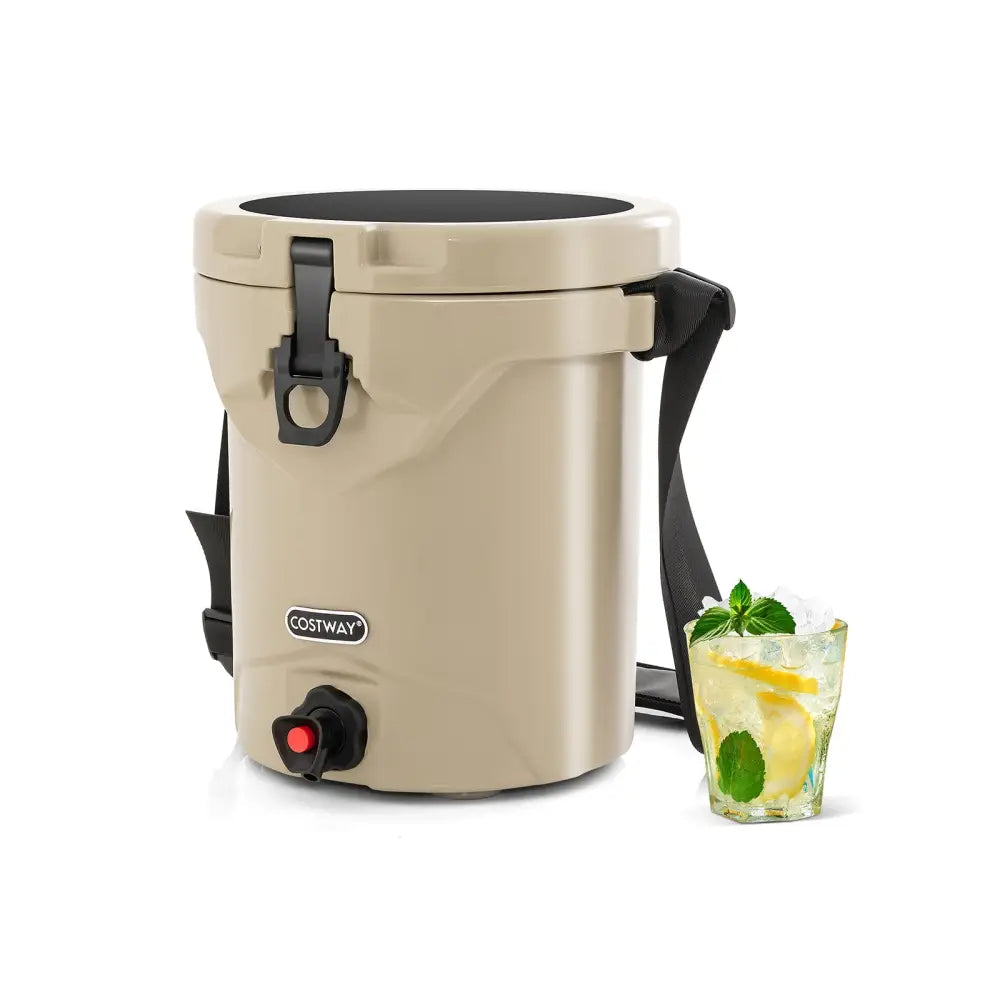 10 QT Drink Cooler Insulated Ice Chest with Spigot Flat Seat Lid and Adjustable Strap-Beige - Beige - Coolers