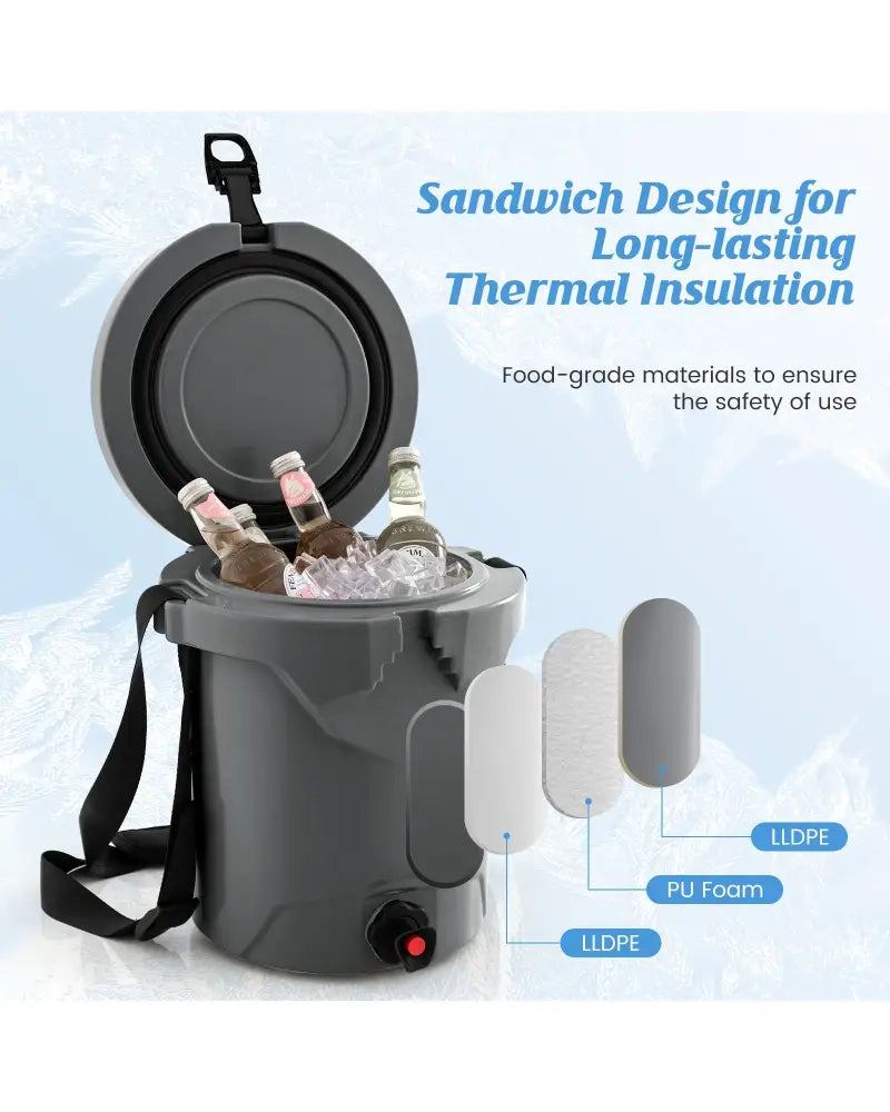 10 QT Drink Cooler Insulated Ice Chest with Spigot Flat Seat Lid and Adjustable Strap-Gray - Gray - Coolers