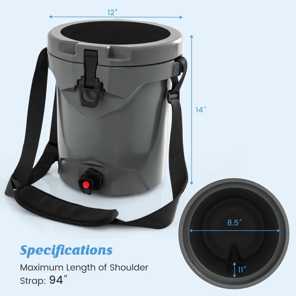 10 QT Drink Cooler Insulated Ice Chest with Spigot Flat Seat Lid and Adjustable Strap-Gray - Gray - Coolers