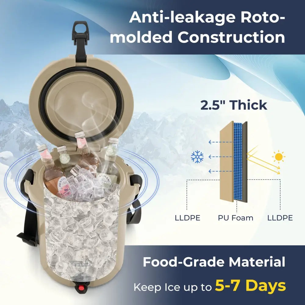 10 QT Drink Cooler Insulated Ice Chest with Spigot Flat Seat Lid and Adjustable Strap-Beige - Beige - Coolers