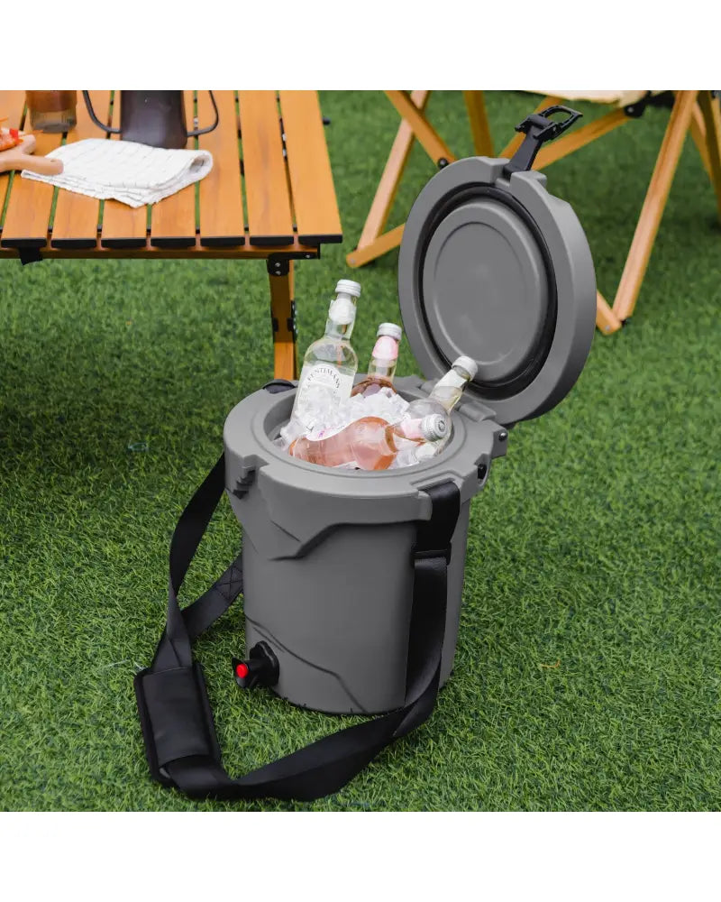 10 QT Drink Cooler Insulated Ice Chest with Spigot Flat Seat Lid and Adjustable Strap-Gray - Gray - Coolers