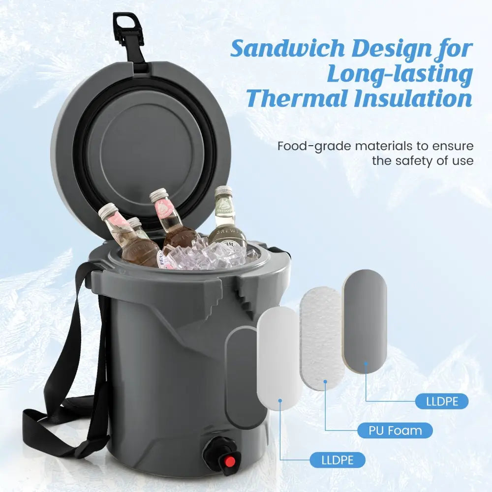 10 QT Drink Cooler Insulated Ice Chest with Spigot Flat Seat Lid and Adjustable Strap-Gray - Gray - Coolers