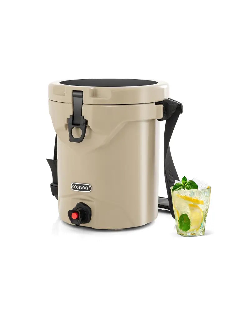 10 QT Drink Cooler Insulated Ice Chest with Spigot Flat Seat Lid and Adjustable Strap-Beige - Beige - Coolers