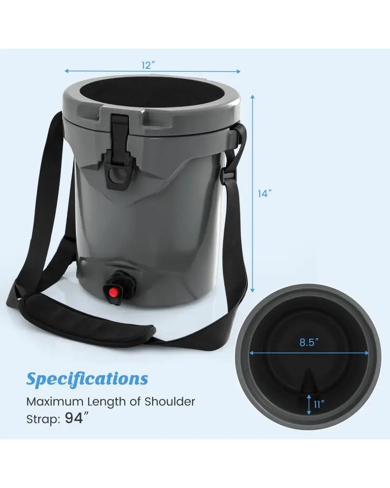 10 QT Drink Cooler Insulated Ice Chest with Spigot Flat Seat Lid and Adjustable Strap-Gray - Gray - Coolers