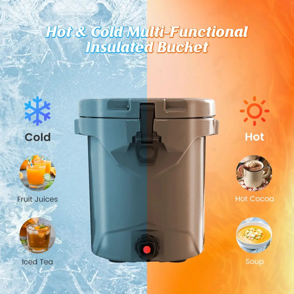 10 QT Drink Cooler Insulated Ice Chest with Spigot Flat Seat Lid and Adjustable Strap-Gray - Gray - Coolers