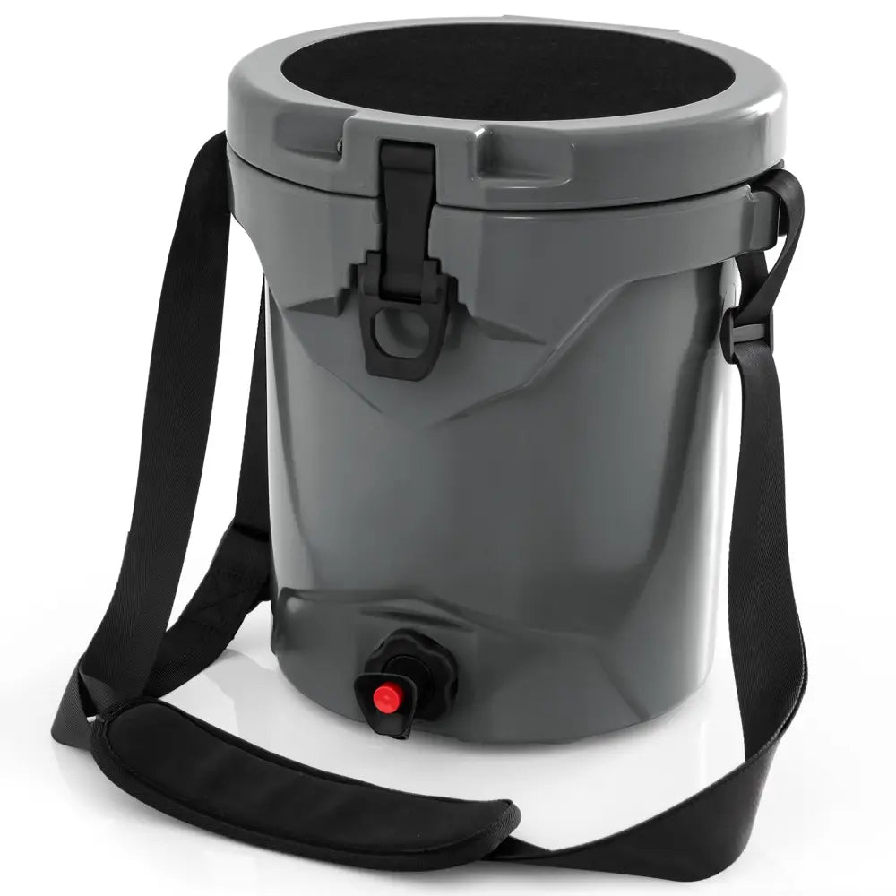 10 QT Drink Cooler Insulated Ice Chest with Spigot Flat Seat Lid and Adjustable Strap-Gray - Gray - Coolers