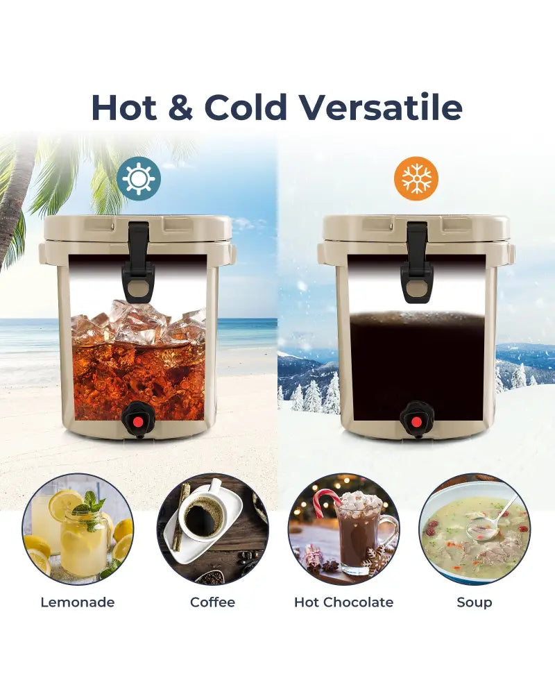 10 QT Drink Cooler Insulated Ice Chest with Spigot Flat Seat Lid and Adjustable Strap-Beige - Beige - Coolers