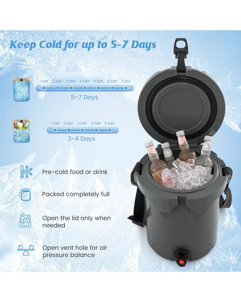 10 QT Drink Cooler Insulated Ice Chest with Spigot Flat Seat Lid and Adjustable Strap-Gray - Gray - Coolers