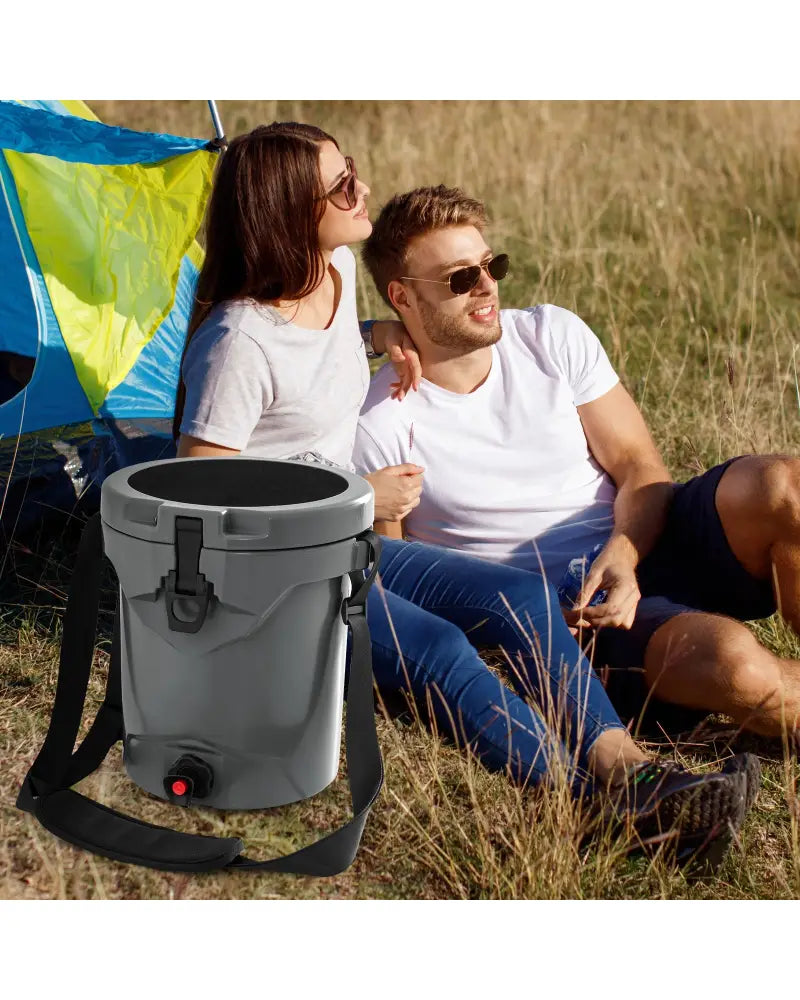 10 QT Drink Cooler Insulated Ice Chest with Spigot Flat Seat Lid and Adjustable Strap-Gray - Gray - Coolers