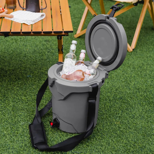 10 QT Drink Cooler Insulated Ice Chest with Spigot Flat Seat Lid and Adjustable Strap-Gray - Gray - Coolers