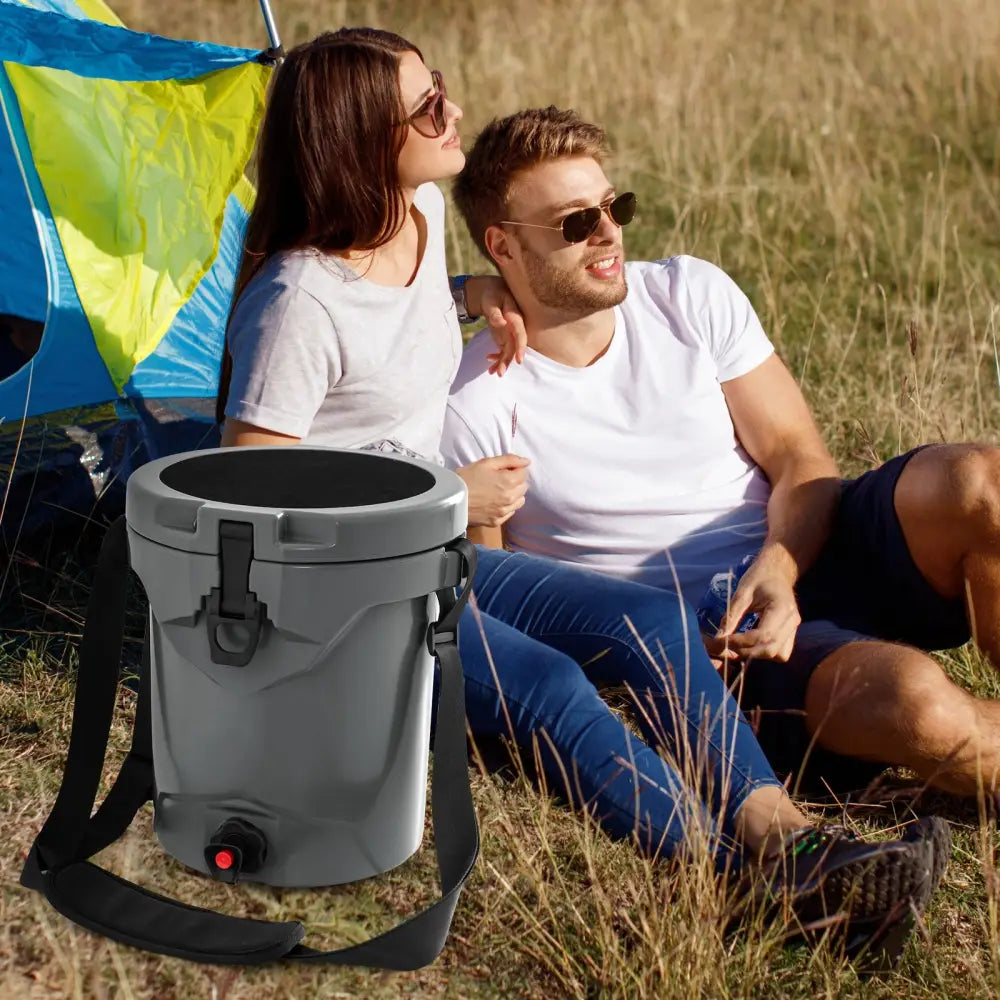10 QT Drink Cooler Insulated Ice Chest with Spigot Flat Seat Lid and Adjustable Strap-Gray - Gray - Coolers