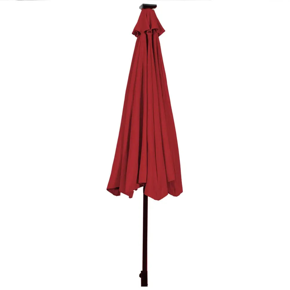 10’ Solar LED Lighted Patio Market Umbrella Shade Tilt Adjustment Crank-Burgundy - Dark Red - Outdoor Umbrellas