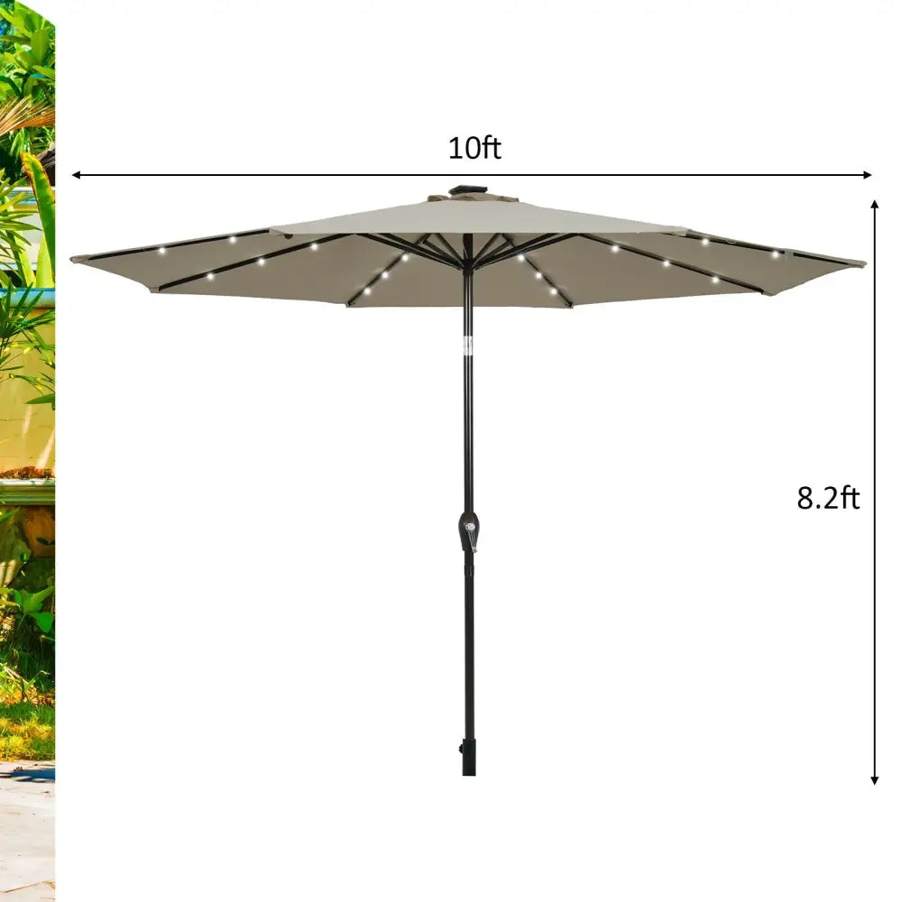 10’ Solar LED Lighted Patio Market Umbrella Shade Tilt Adjustment Crank-Tan - Tan - Outdoor Umbrellas