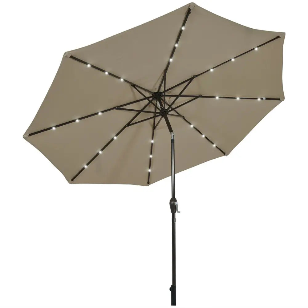 10’ Solar LED Lighted Patio Market Umbrella Shade Tilt Adjustment Crank-Tan - Tan - Outdoor Umbrellas